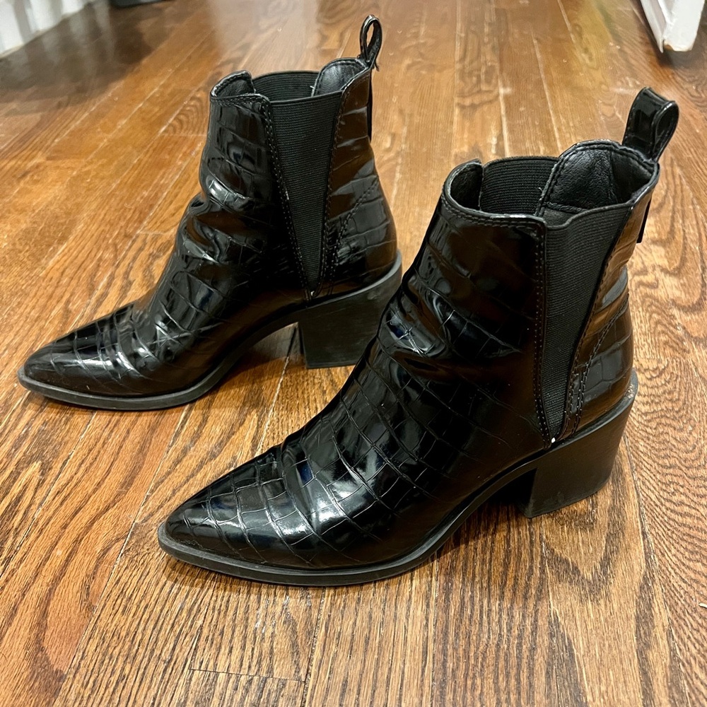 Black Croc-Embossed Ankle Boots - Picture 3 of 9